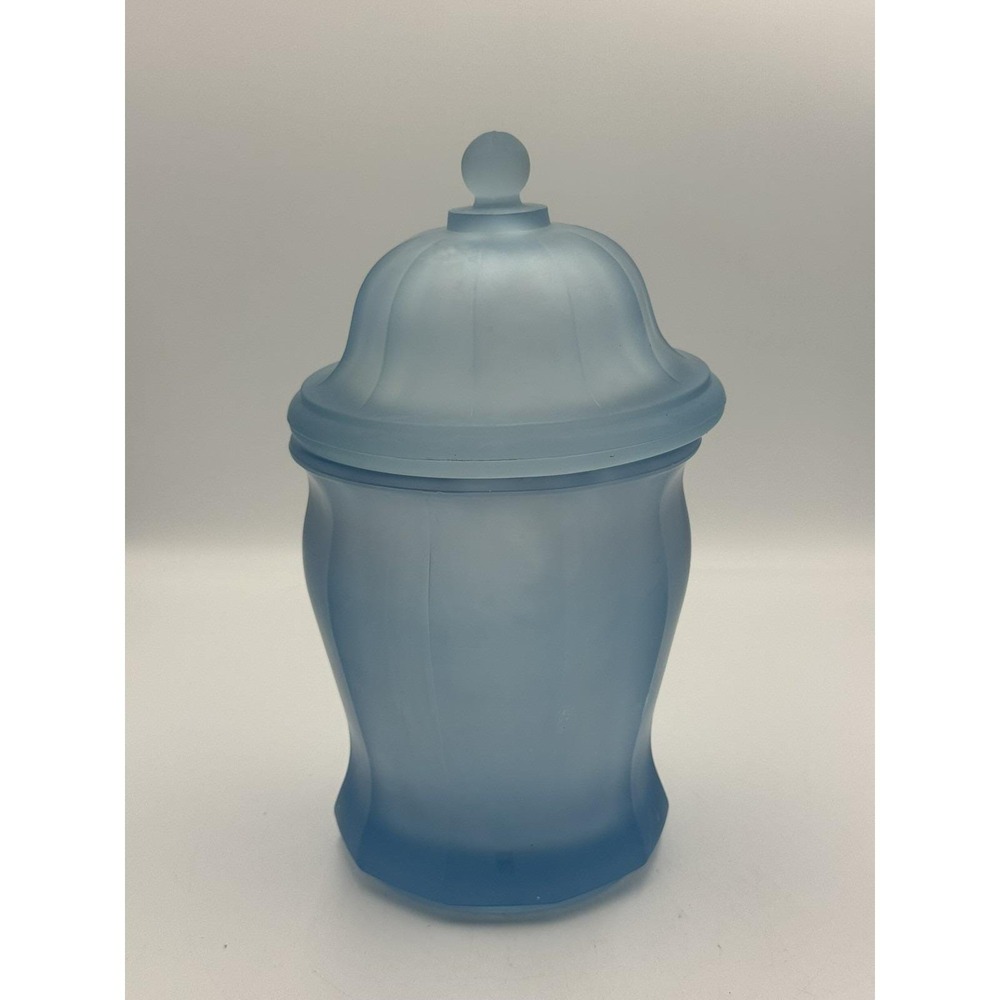 VTG Indiana glass satin frosted blue panel apothecary jar